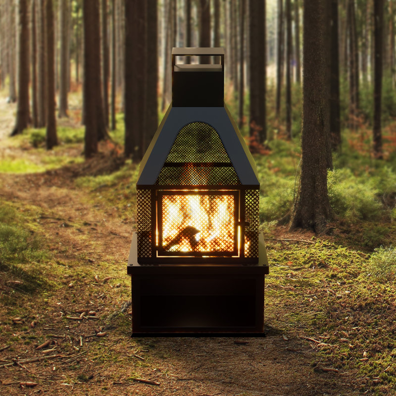 Ebern Designs Zien 42.52" H Iron Wood Burning Outdoor Fireplace